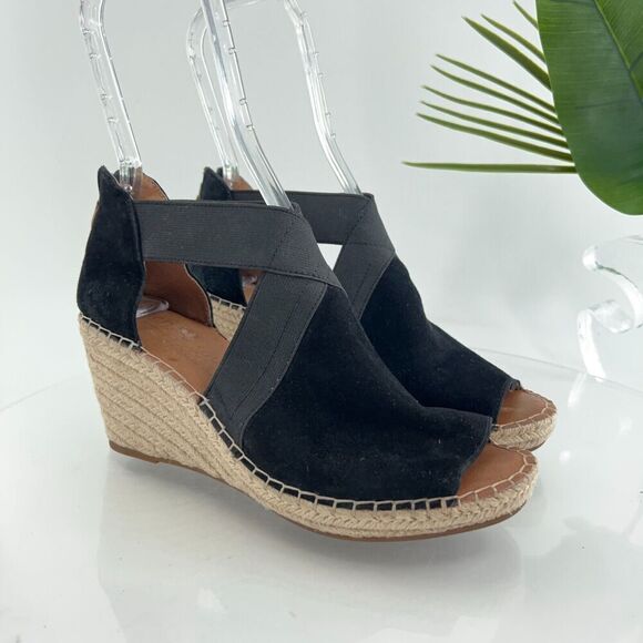 Gentle Souls Women's Colleen Sandal Size 8 Espadrille Wedge Black Suede - Picture 1 of 15